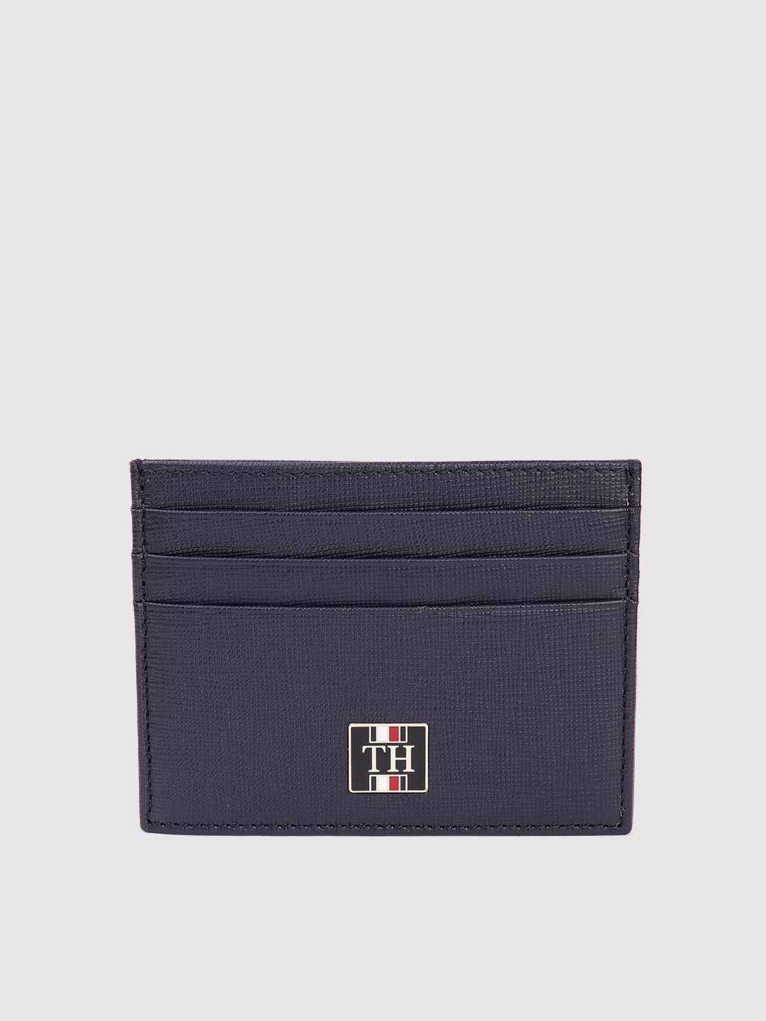 

Tommy Hilfiger Men Printed Applique Leather Card Holder, Navy blue