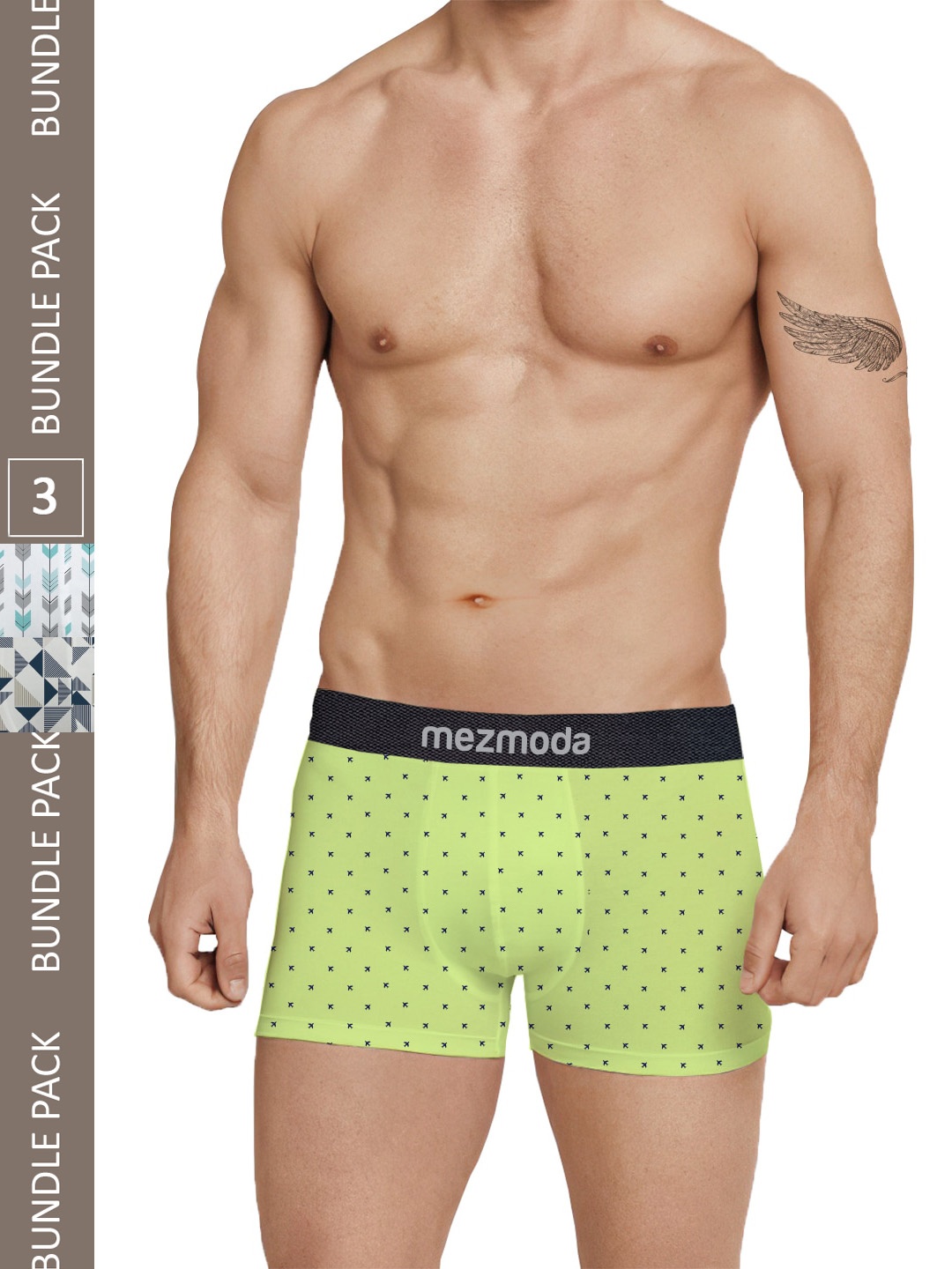 

mezmoda Men Pack of 3 Printed Ultra Soft Breathable Trunks, Green