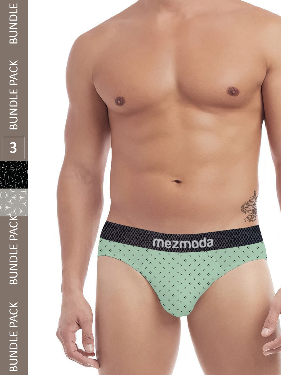 

mezmoda Men Pack of 3 Printed Anti-Bacterial Hipster Briefs, Grey