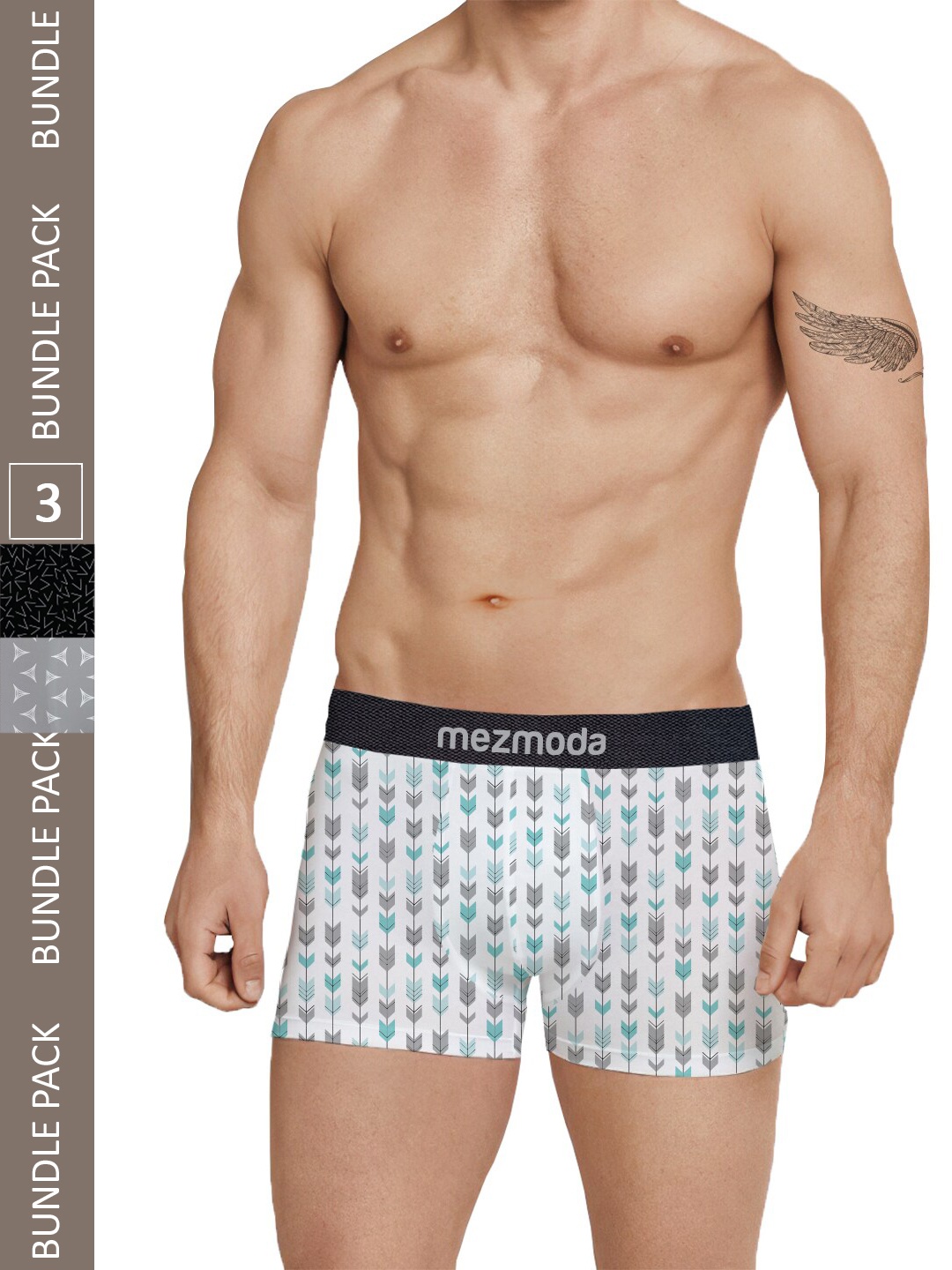 

mezmoda Men Pack of 3 Printed Ultra Soft Breathable Trunks, Grey