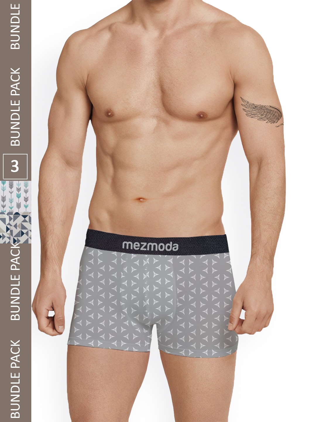 

mezmoda Men Pack of 3 Printed Ultra Soft Breathable Trunks, Grey