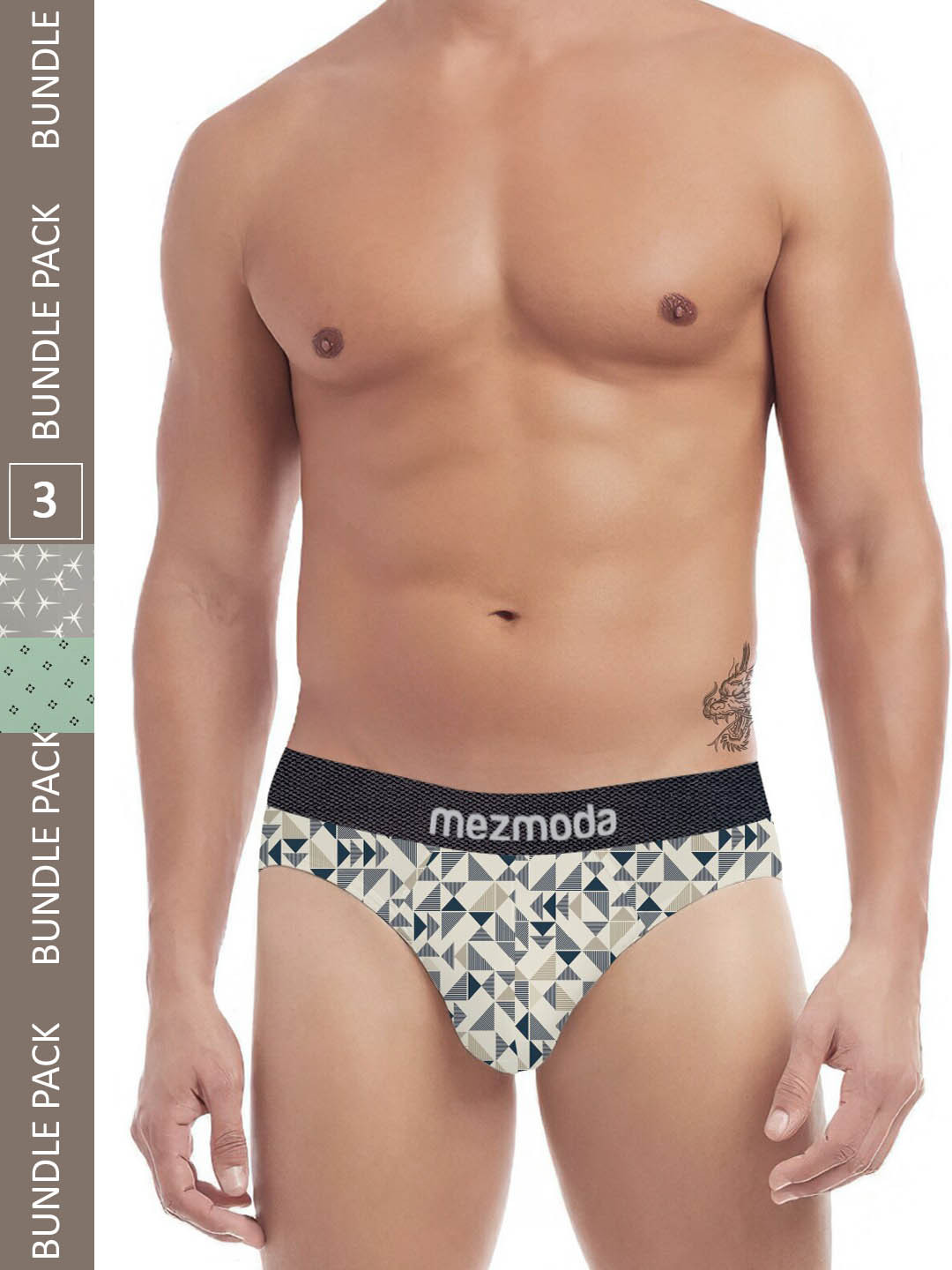 

mezmoda Men Pack of 3 Printed Anti-Bacterial Hipster Briefs, Grey
