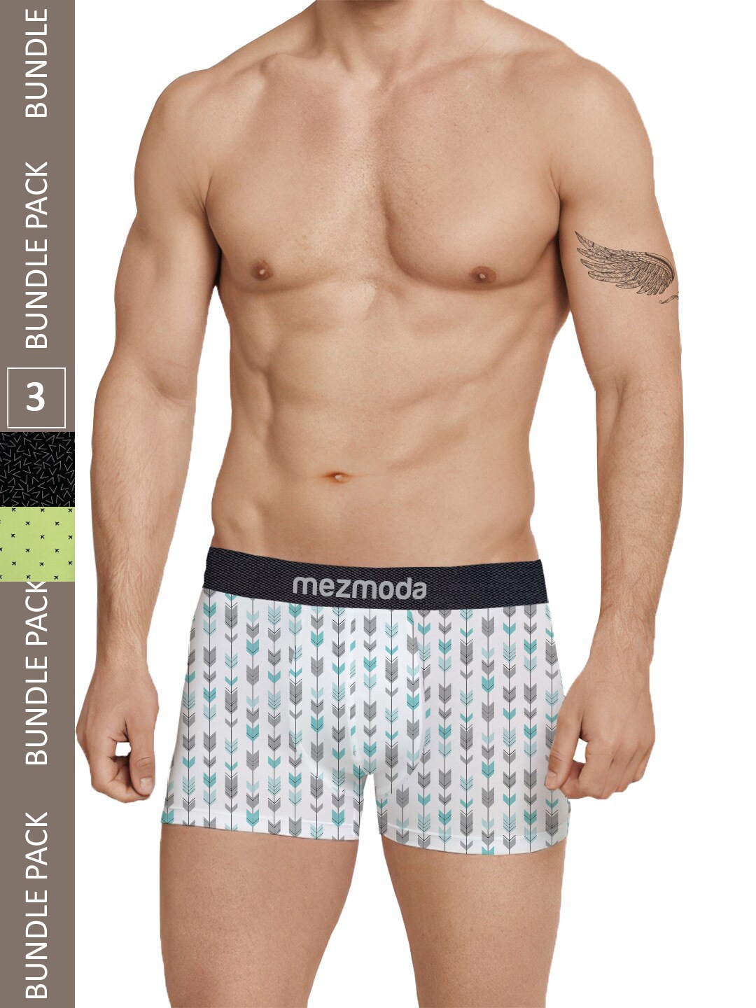 

mezmoda Men Pack of 3 Printed Ultra Soft Breathable Trunks, Green