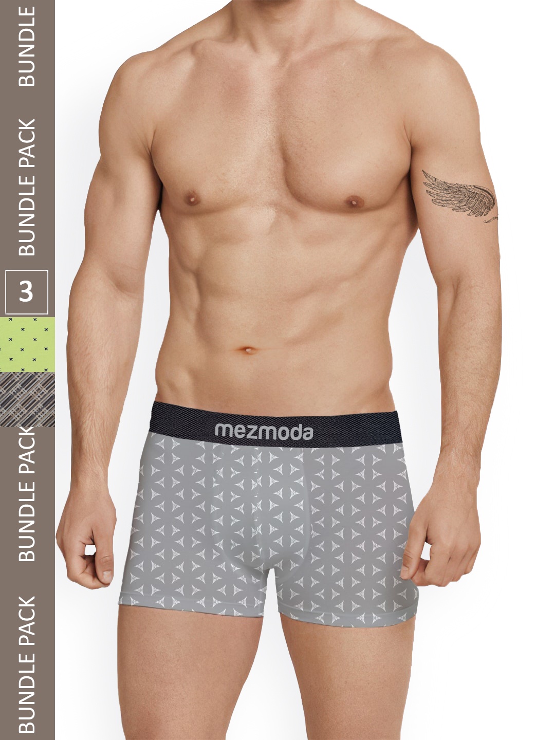 

mezmoda Men Pack of 3 Ultra Soft Breathable Premium Printed Boxer Briefs MBMBX3-116-S, Lime green