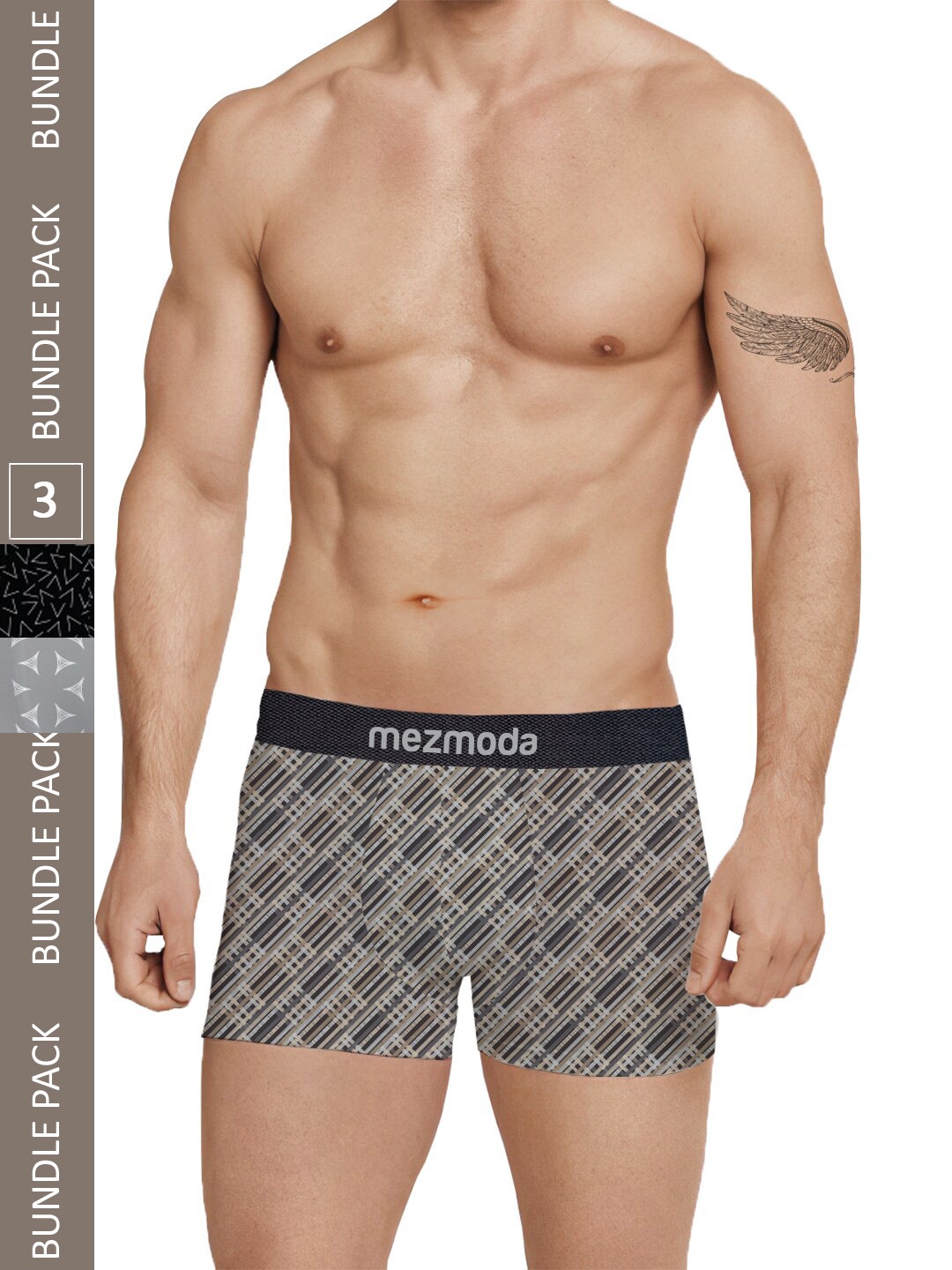 

mezmoda Men Pack of 3 Ultra Soft Breathable Premium Printed Boxer Briefs MBMBX3-109-S, Multi