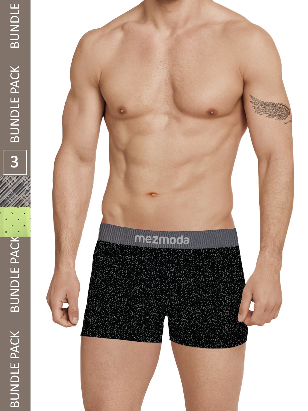 

mezmoda Men Pack of 3 Printed Ultra Soft Breathable Trunks MBMBX3-110, Black