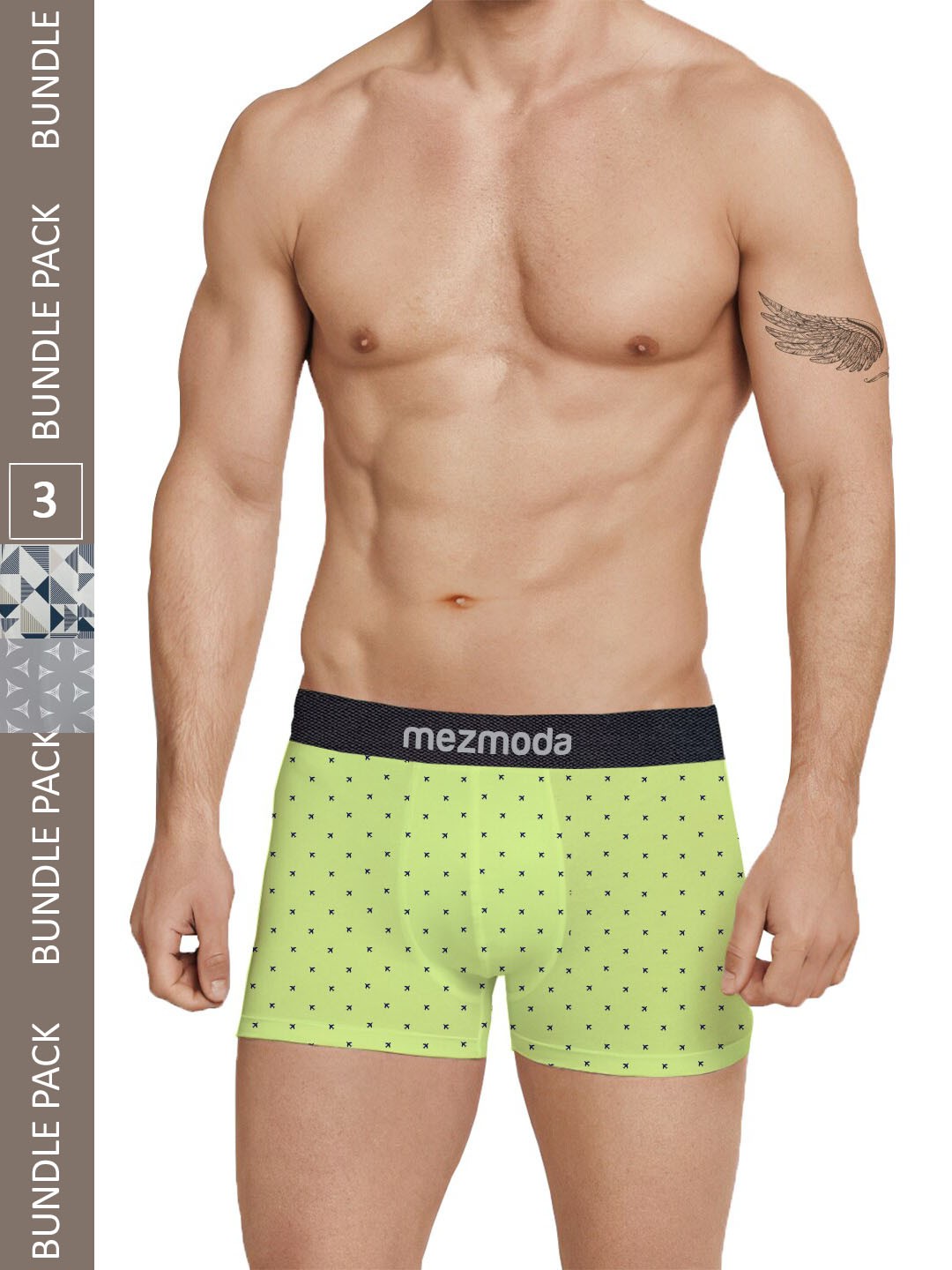 

mezmoda Men Set Of 3 Ultra Soft Breathable Premium Printed Trunk MBMBX3-114, Yellow
