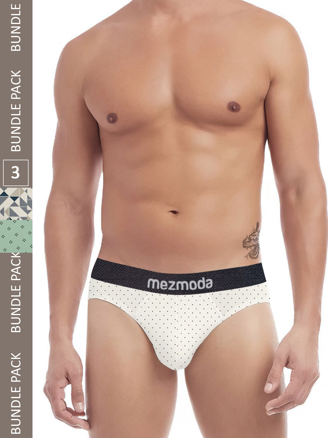 

mezmoda Men Pack of 3 Printed Briefs, Green