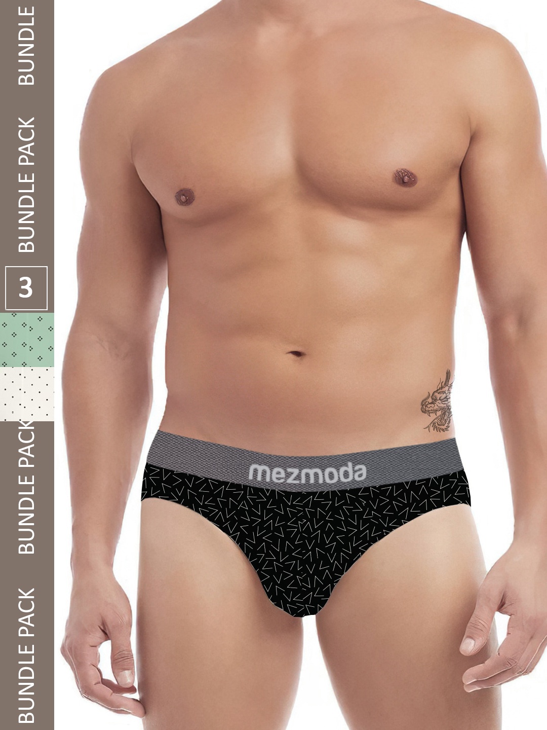 

mezmoda Men Pack of 3 Printed Anti Microbial Ultra Soft Breathable Hipster Briefs, Sea green