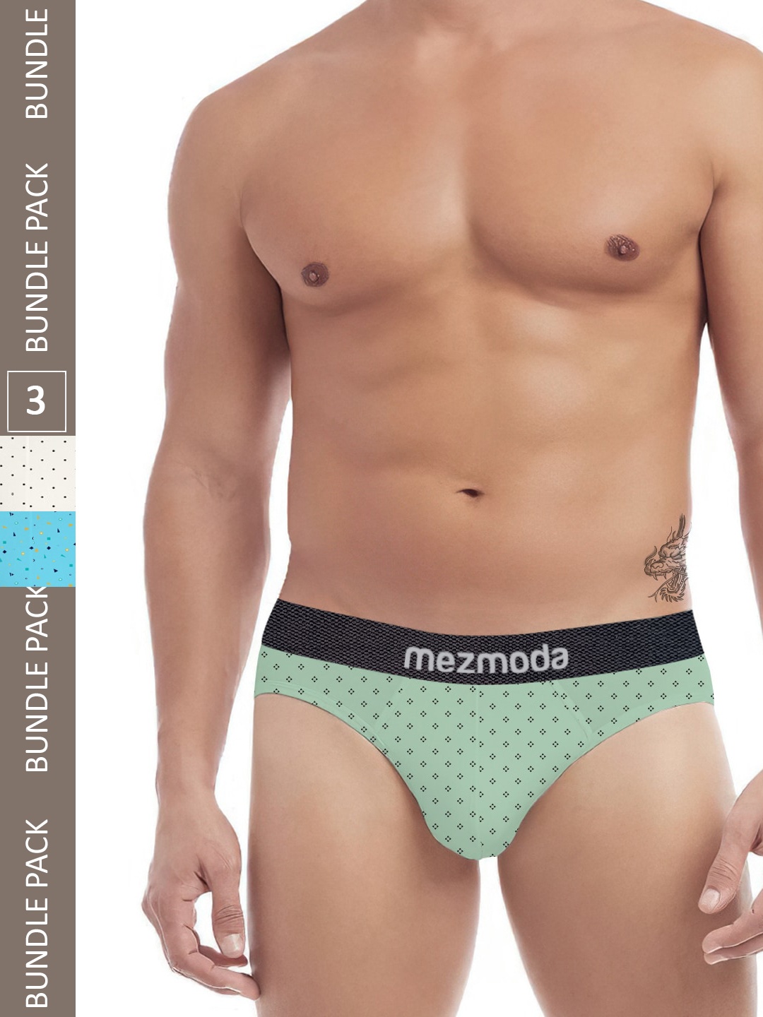 

mezmoda Men Pack Of 3 Printed Anti Microbial Ultra Soft Breathable Hipster Briefs, White