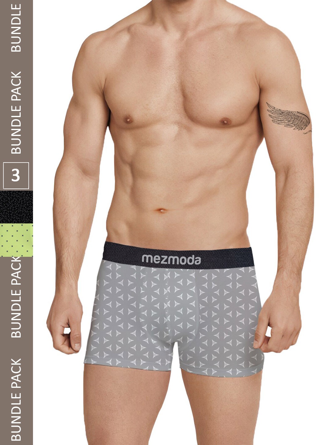 

mezmoda Men Set Of 3 Printed Briefs, Grey