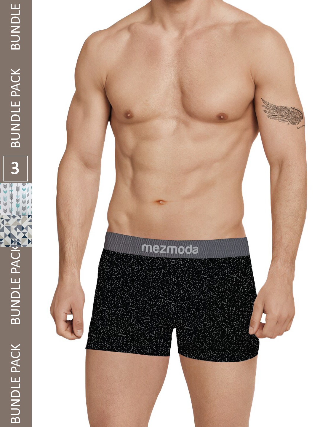 

mezmoda Men Pack of 3 Printed Ultra Soft Breathable Trunks MZMBX3-101, Black