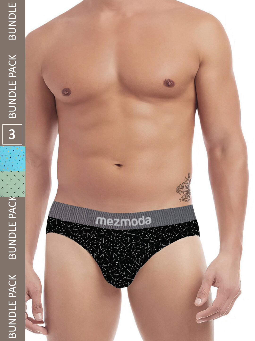 

mezmoda Men Pack Of 3 Printed Anti Microbial Anti-Bacterial Hipster Briefs, Turquoise blue