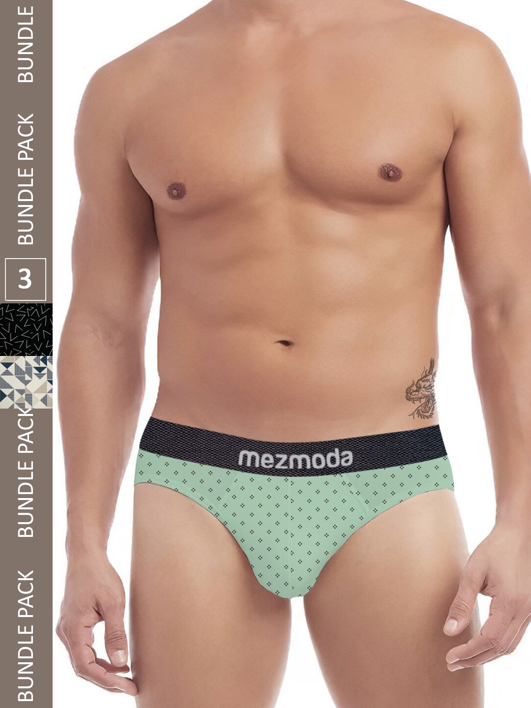 

mezmoda Men Pack Of 3 Printed Anti Microbial Ultra Soft Breathable Hipster Briefs, Black