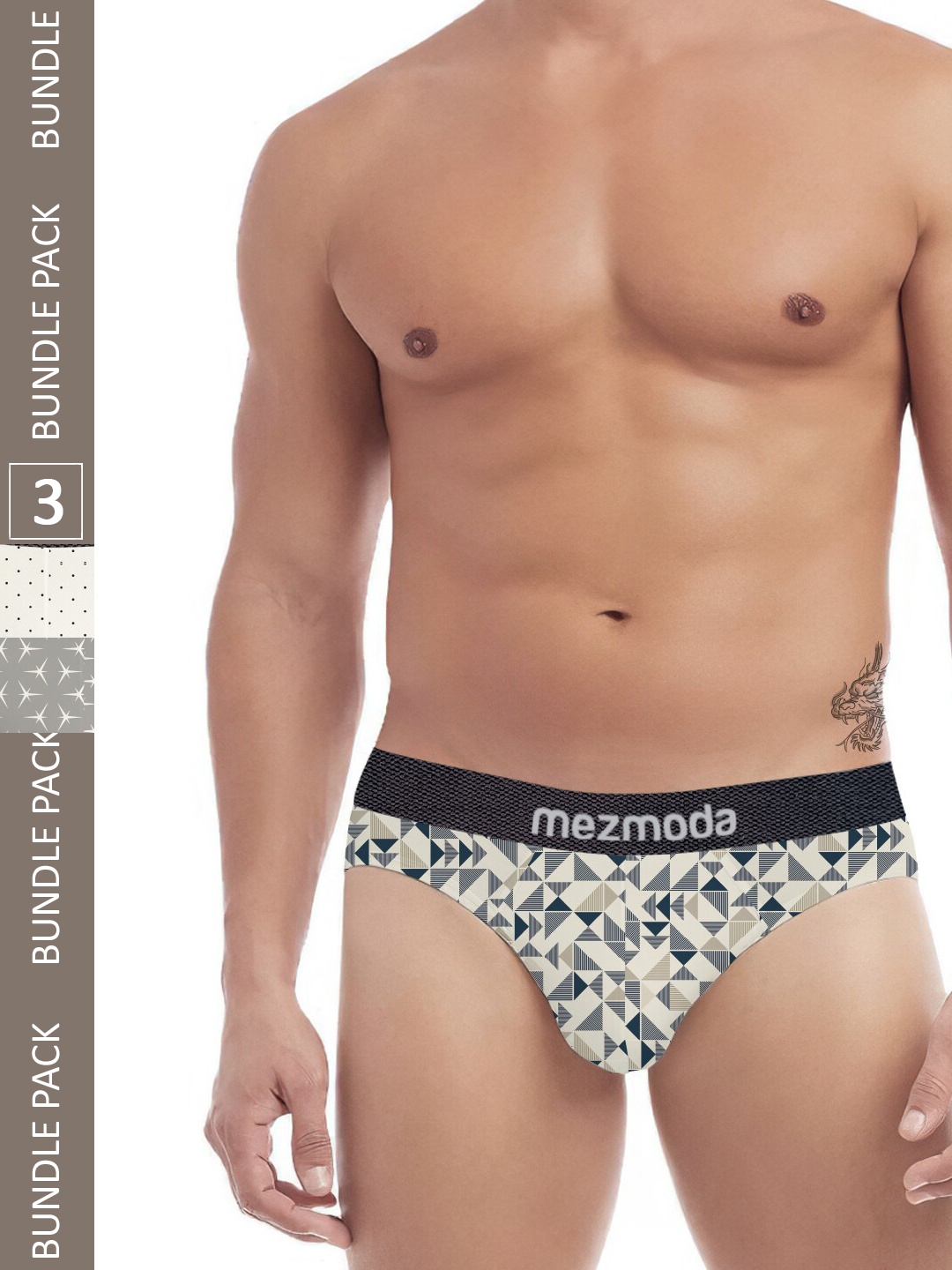 

Mezmoda Men Pack Of 3 Printed Anti-Microbial Ultra Soft Breathable Hipster Briefs, Grey