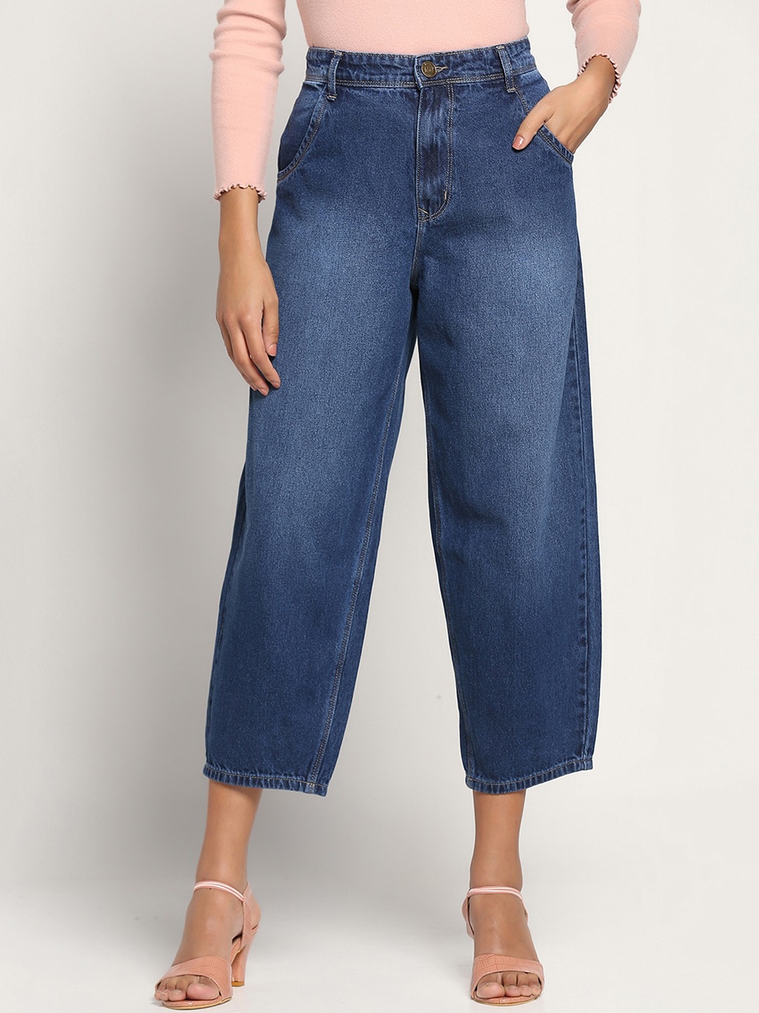 

Beatnik Women Relaxed Fit High-Rise Light Fade Jeans, Blue