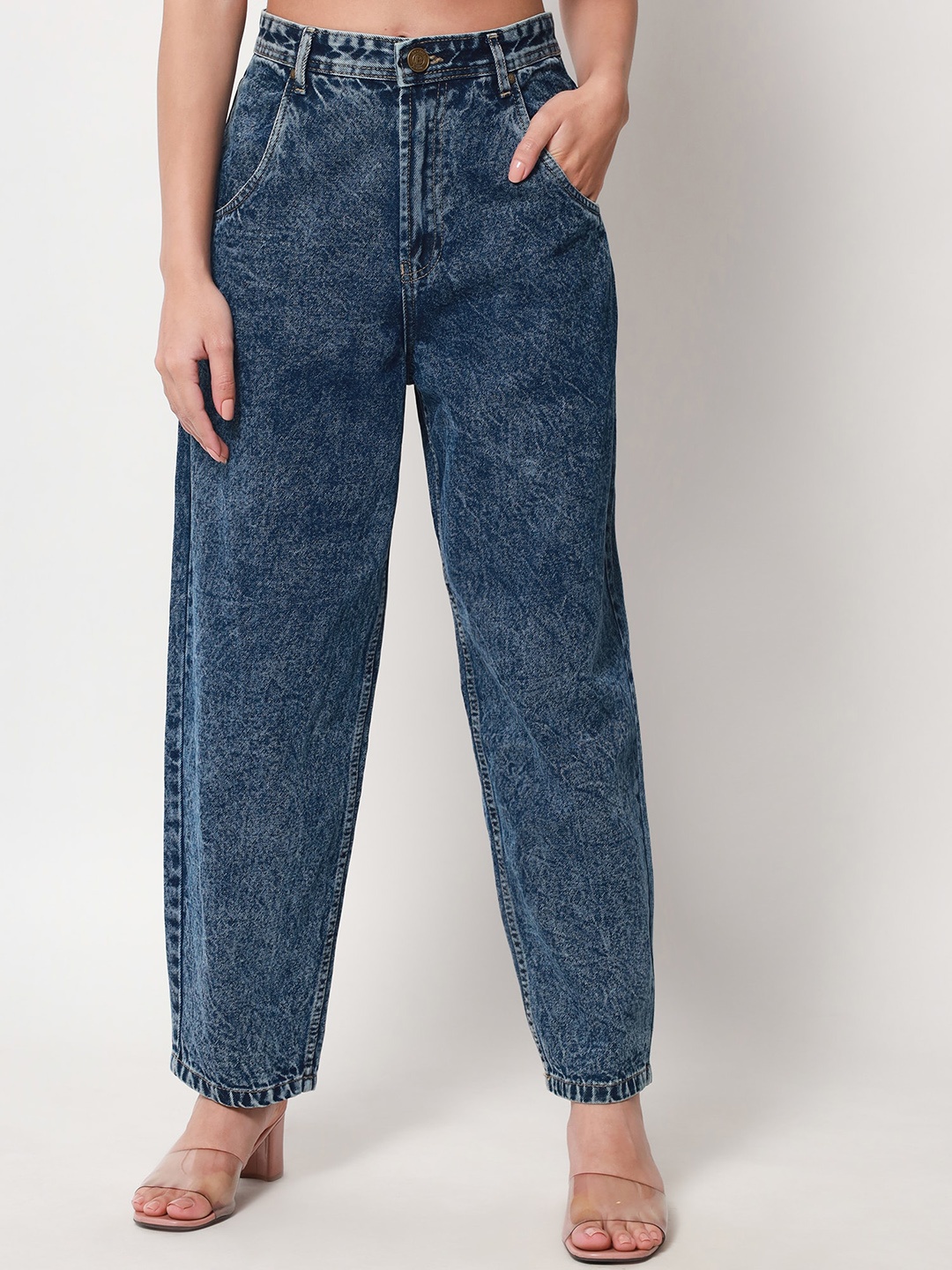 

Beatnik Women Flared High-Rise Heavy Fade Jeans, Blue