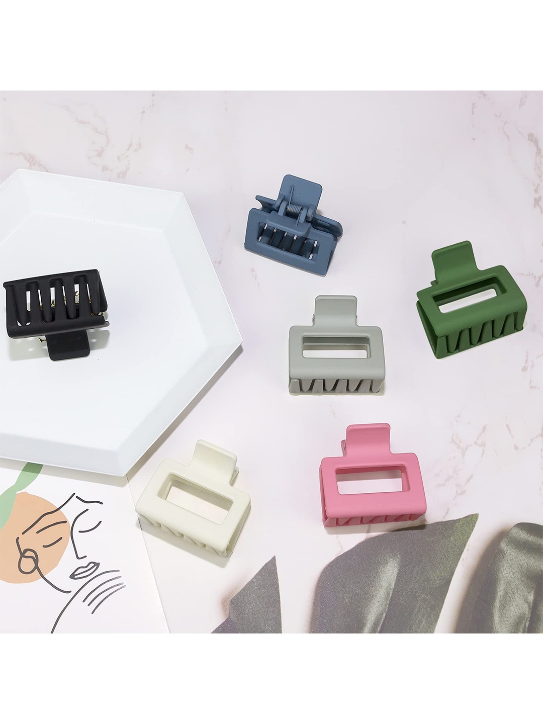 

FIMBUL Women Set of 6 Matte Square Hair Claw Clips, Green