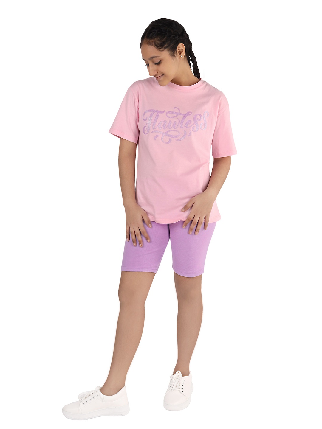 

DChica Girls Printed T-shirt with Shorts, Pink