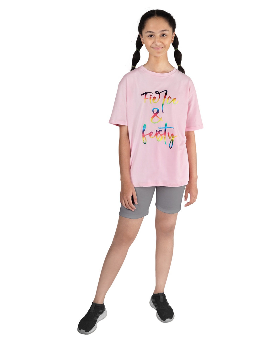 

DChica Girls Printed Cotton T-shirt with Shorts, Pink