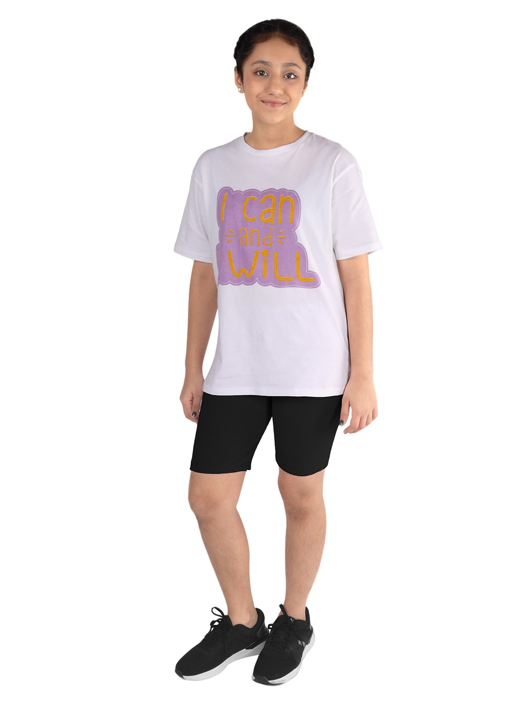 

DChica Girls Printed Cotton T-shirt with Shorts, White