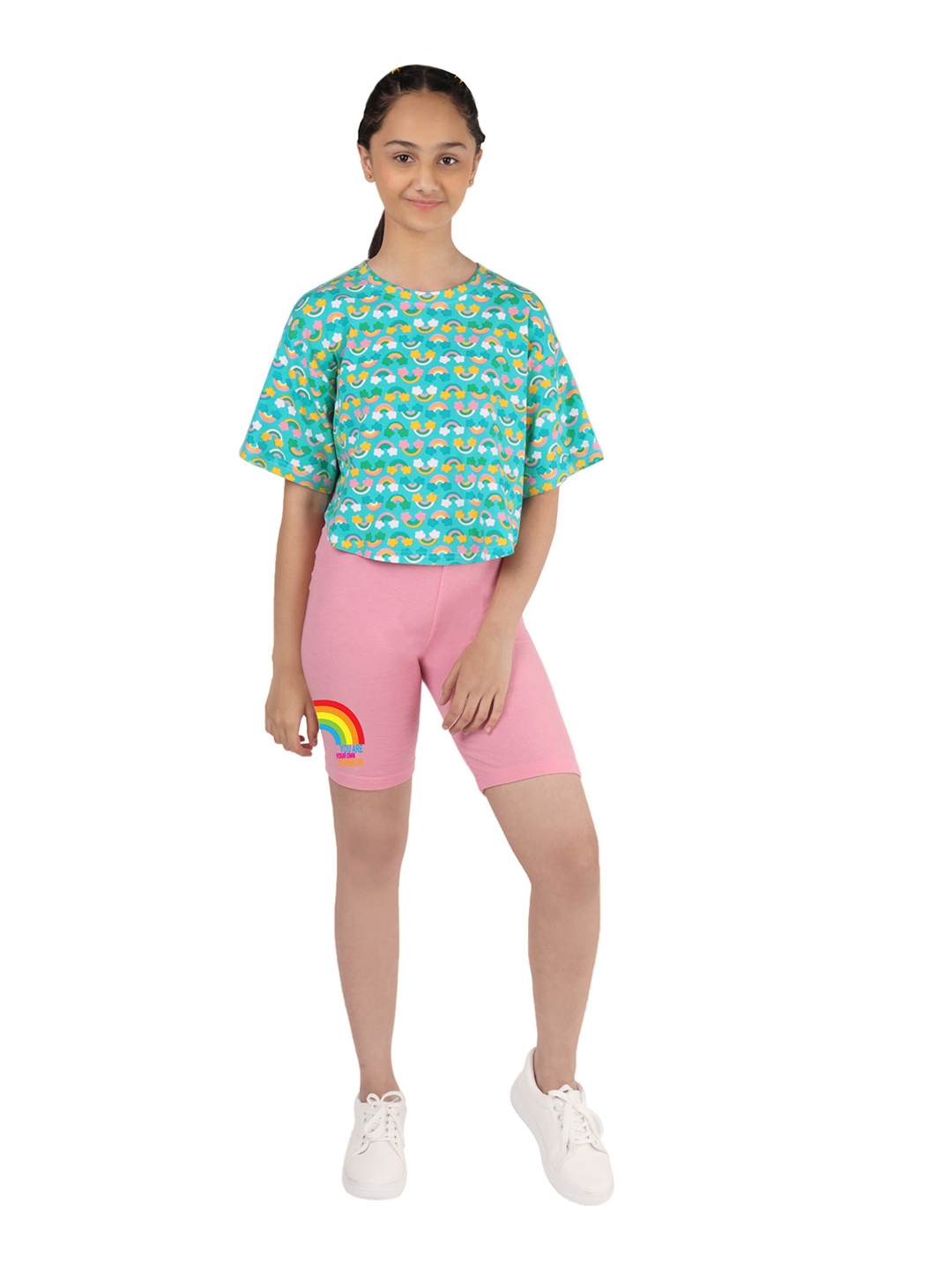 

DChica Girls Printed Cotton T-Shirt with Shorts, Blue