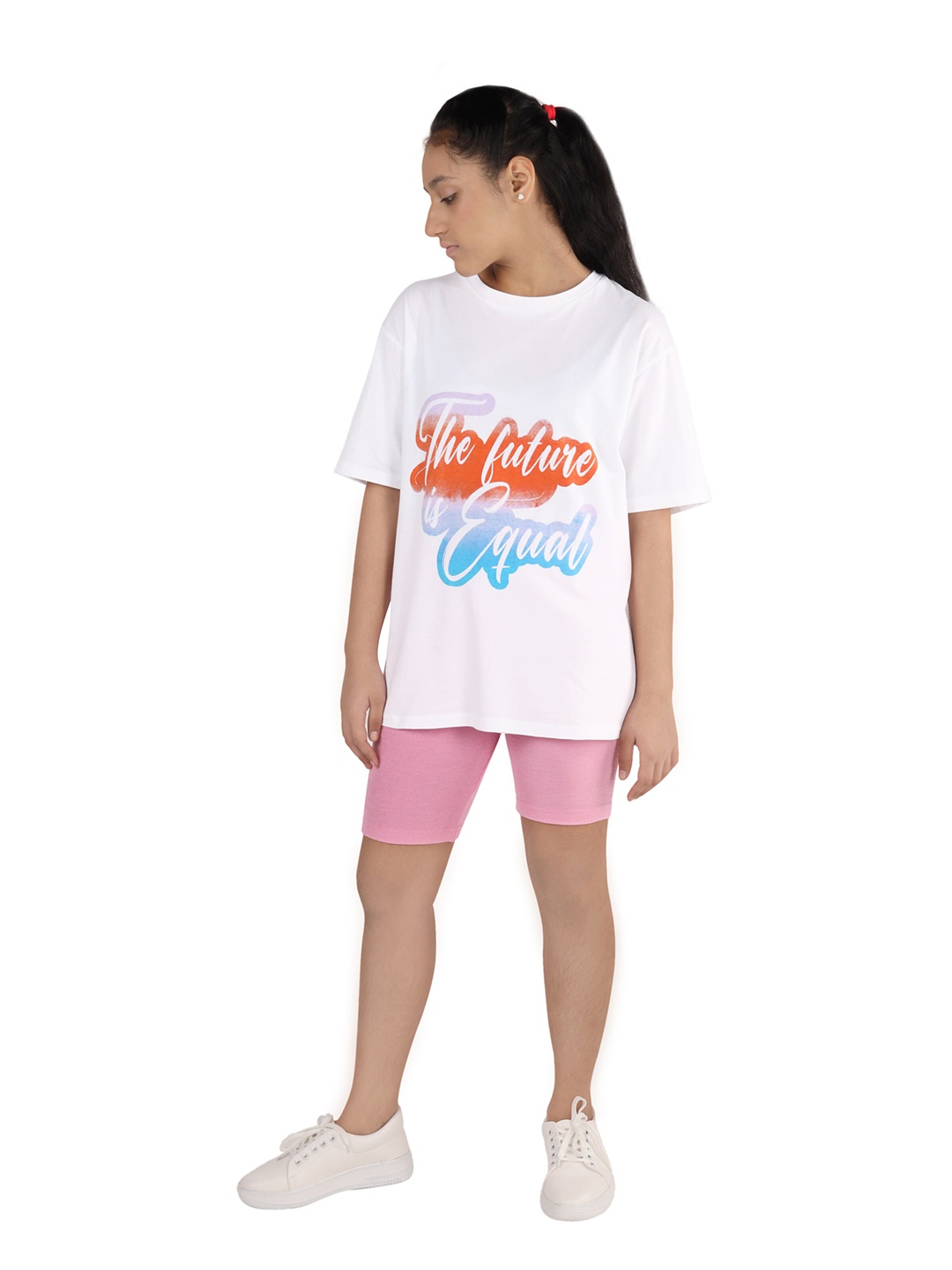 

DChica Girls Solid Cotton Sportswear T-shirt with Cycling Shorts Set, Pink