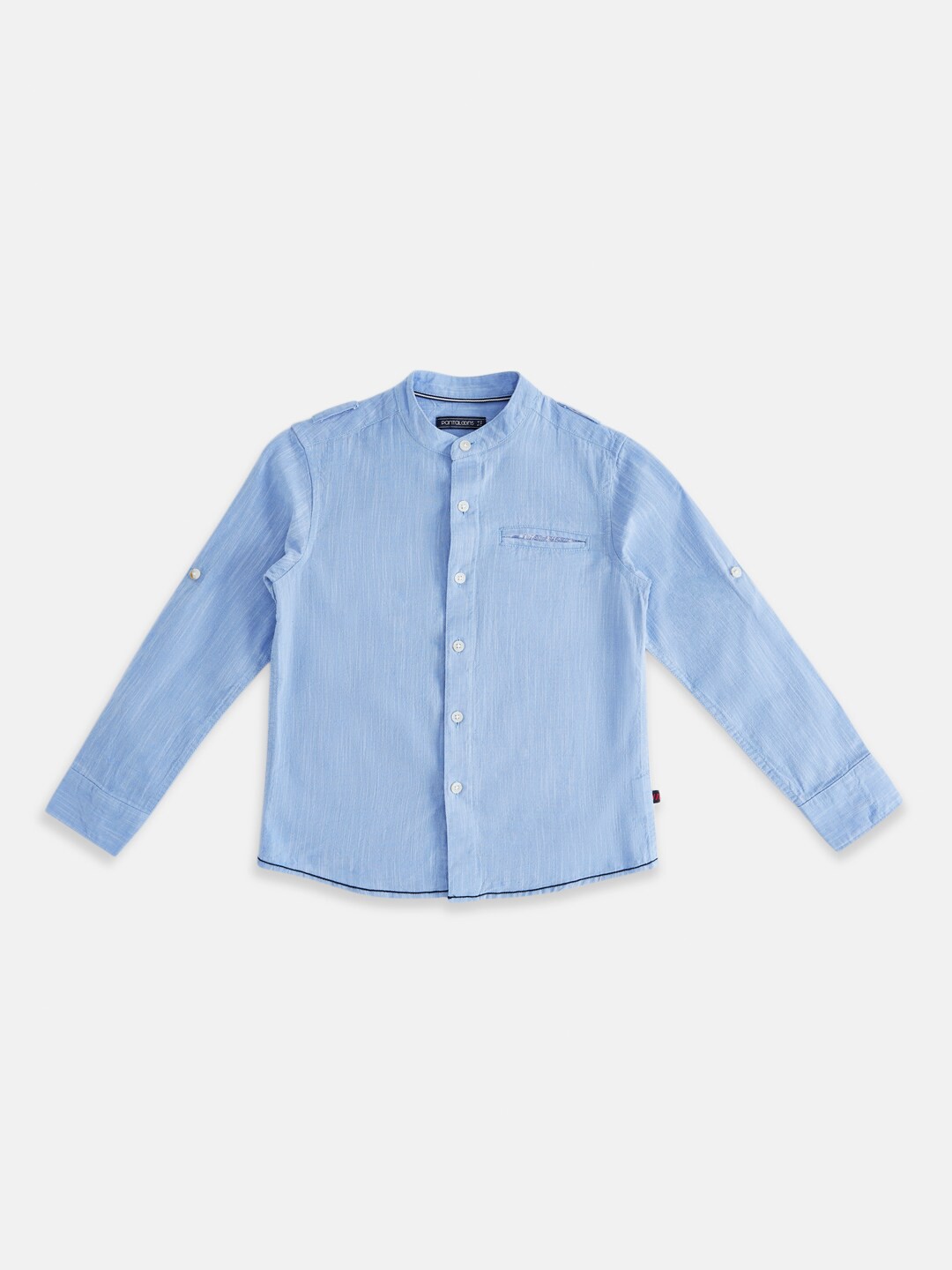 

Pantaloons Junior Boys Mandarin Collar Cotton Linen Casual Shirt, Blue