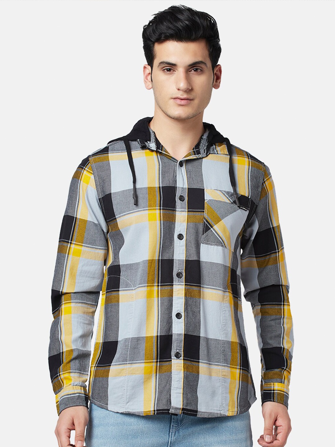 

SF JEANS by Pantaloons Men Slim Fit Tartan Checked Cotton Casual Shirt, Yellow