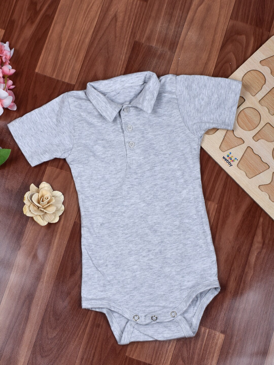 

Moms Home Infants Shirt Collar Organic Cotton Breathable Bodysuit, Grey