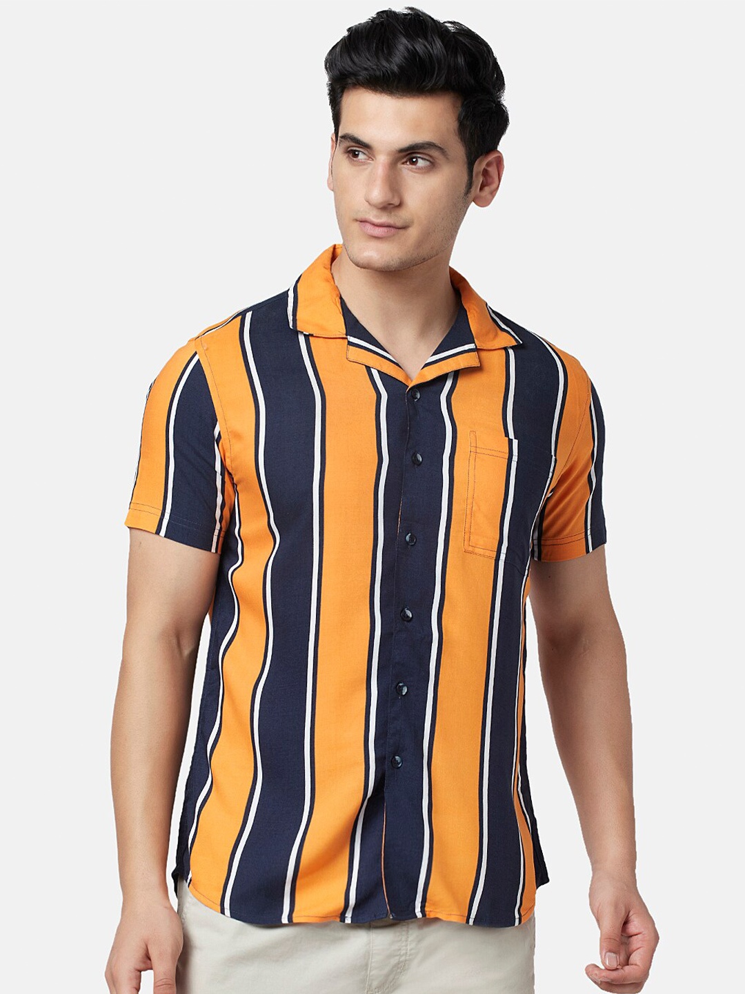 

Urban Ranger by pantaloons Men Slim Fit Striped Casual Shirt, Orange