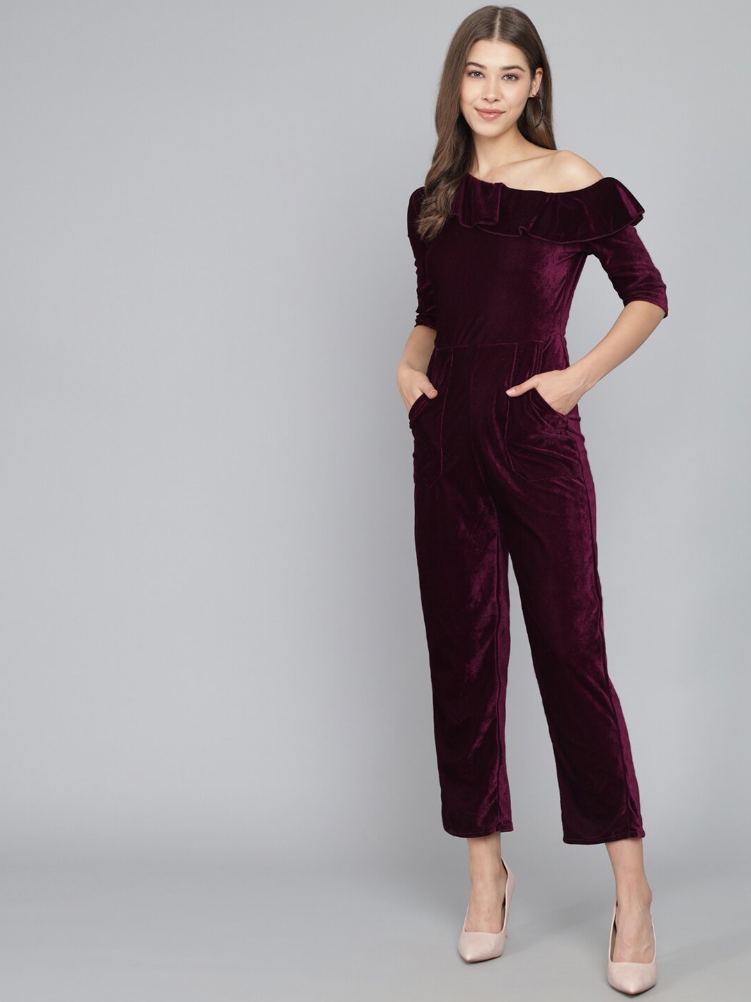 

VAARARO Solid Basic Jumpsuit, Maroon