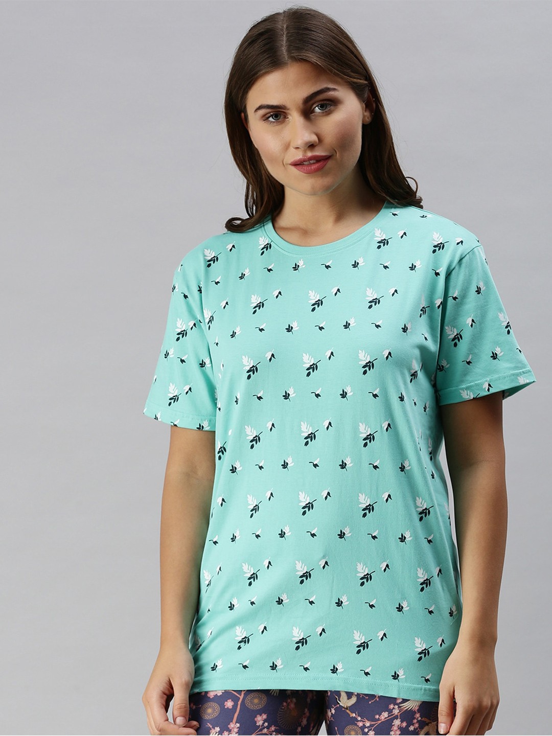 

Kryptic Women Round Neck Printed Pure Cotton T-shirt, Sea green