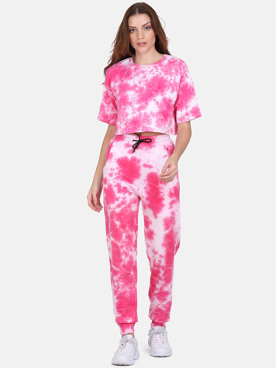

Aesthetic Bodies Women Tie Dye Printed Pure Cotton Co-Ords Set, Pink