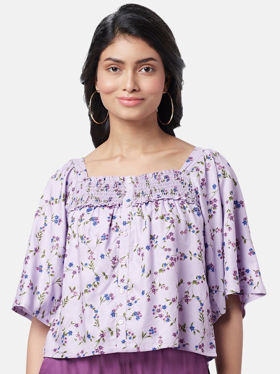 

Honey by Pantaloons Floral Printed Flared Sleeve Top, Purple