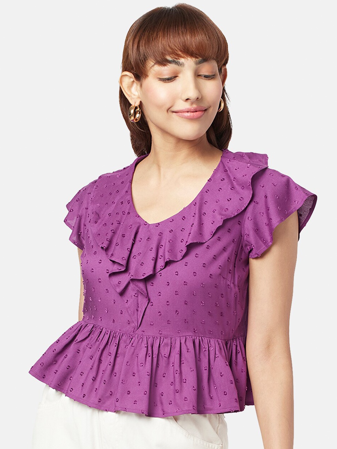 

Honey by Pantaloons Flutter Sleeves Peplum Top, Purple