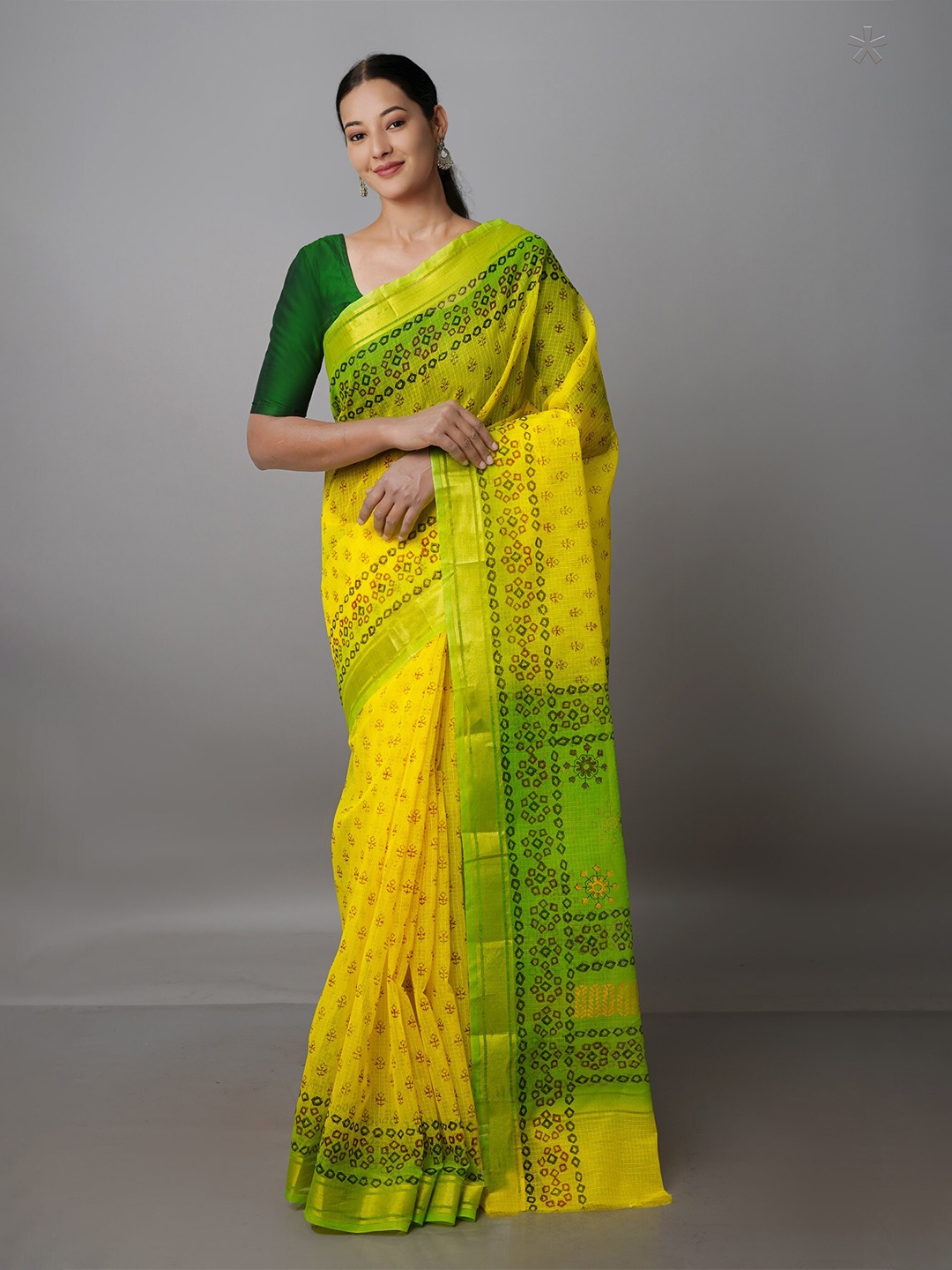 

Unnati Silks Ethnic Motifs Zari Pure Cotton Kota Saree, Yellow
