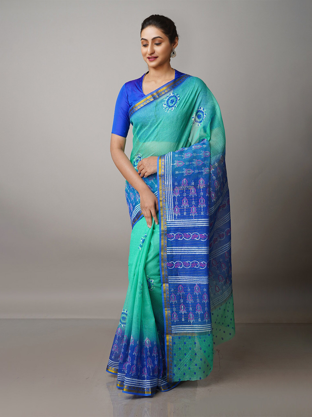 

Unnati Silks Ethnic Motifs Zari Pure Cotton Kota Saree, Green