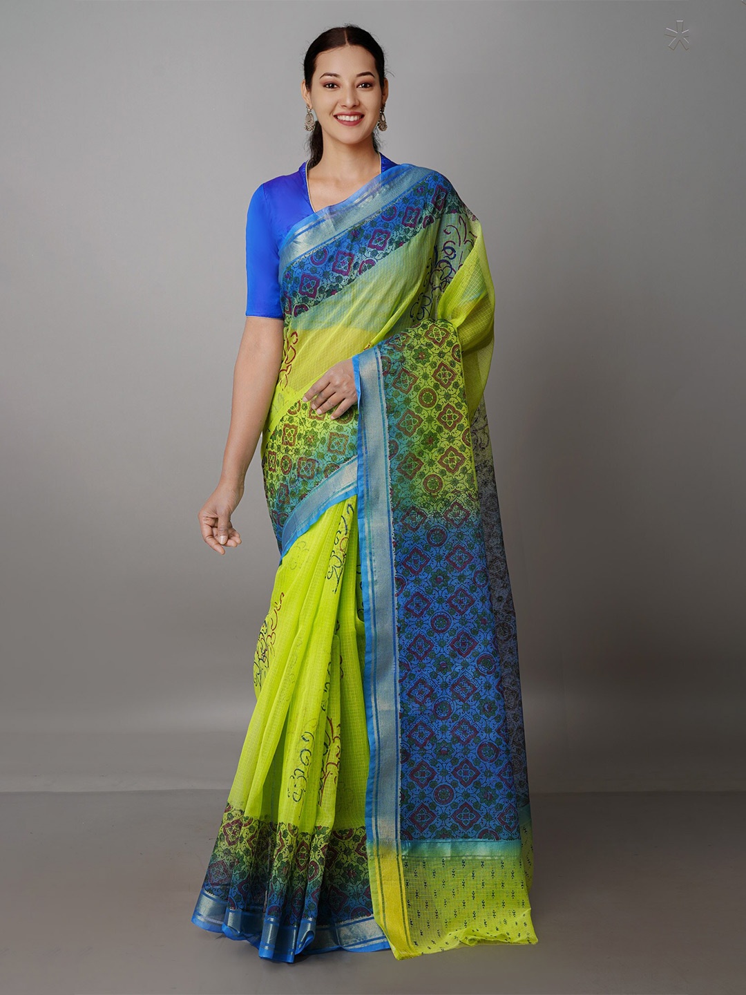 

Unnati Silks Ethnic Motifs Zari Pure Cotton Kota Saree, Green