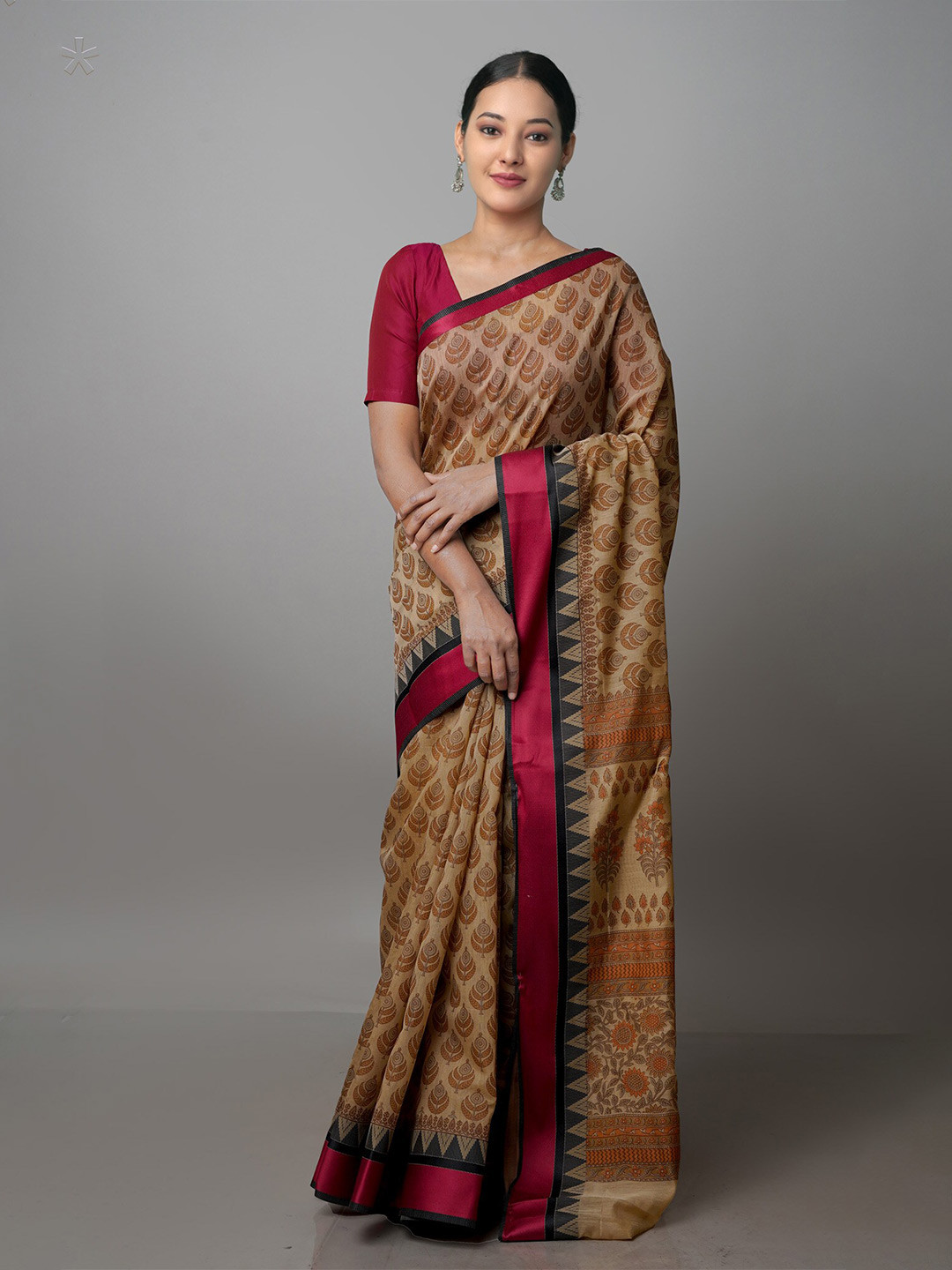 

Unnati Silks Ethnic Motifs Silk Cotton Chanderi Saree, Brown
