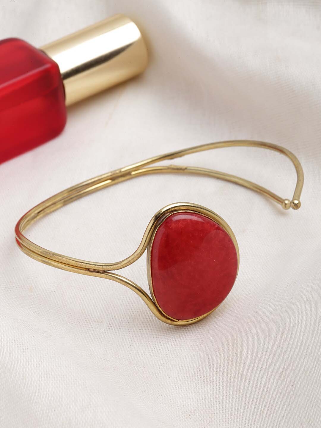 

PANASH Gold-Plated Stone-Studded Handcrafted Bangle Style Bracelet, Red