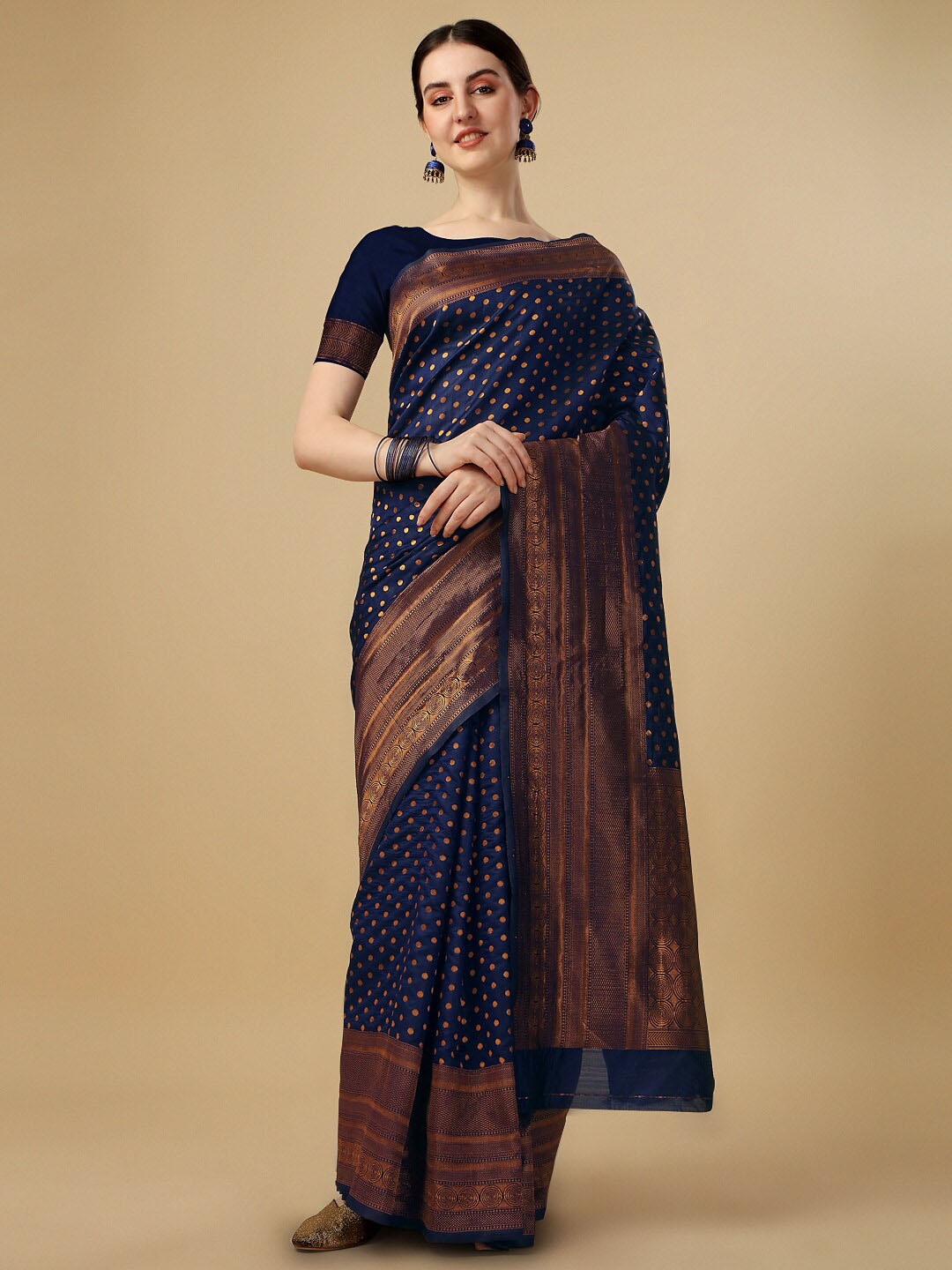 

Naishu Trendz Woven Design Zari Pure Silk Kanjeevaram Saree, Blue