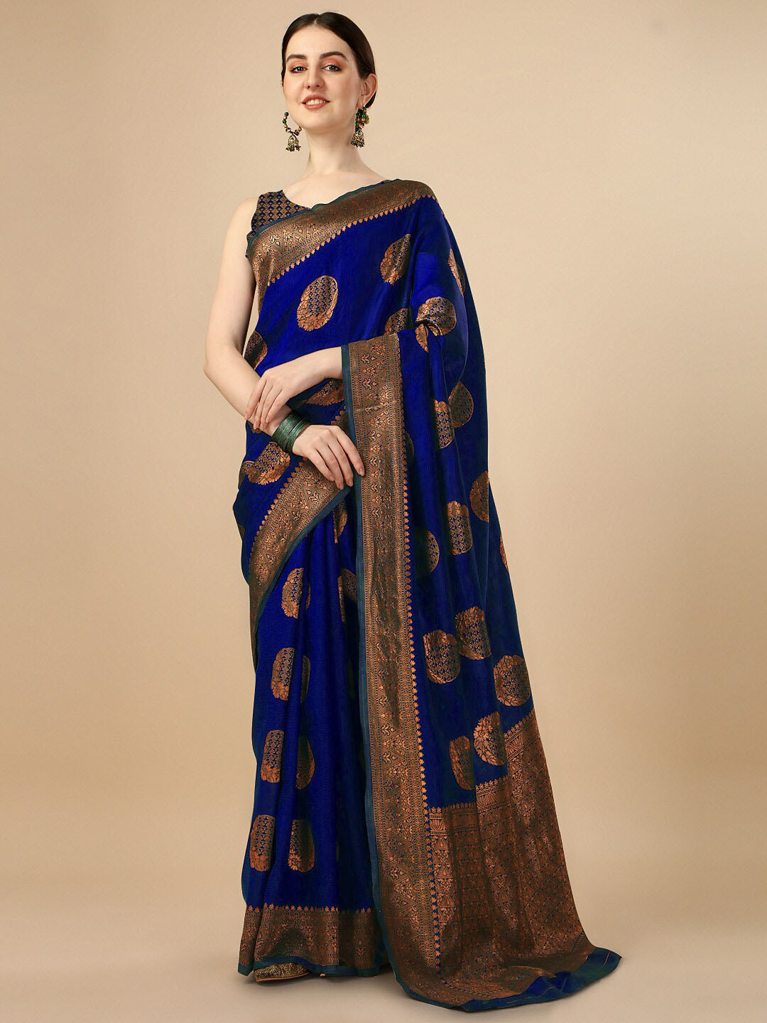 

Naishu Trendz Woven Design Zari Pure Silk Kanjeevaram Saree, Blue