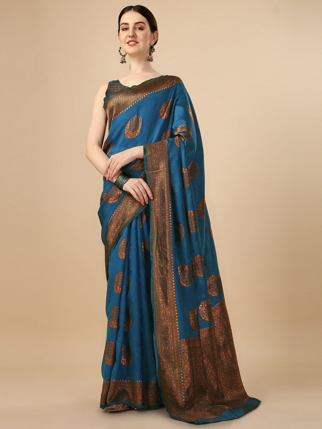 

Naishu Trendz Ethnic Motifs Zari Pure Silk Kanjeevaram Saree, Blue