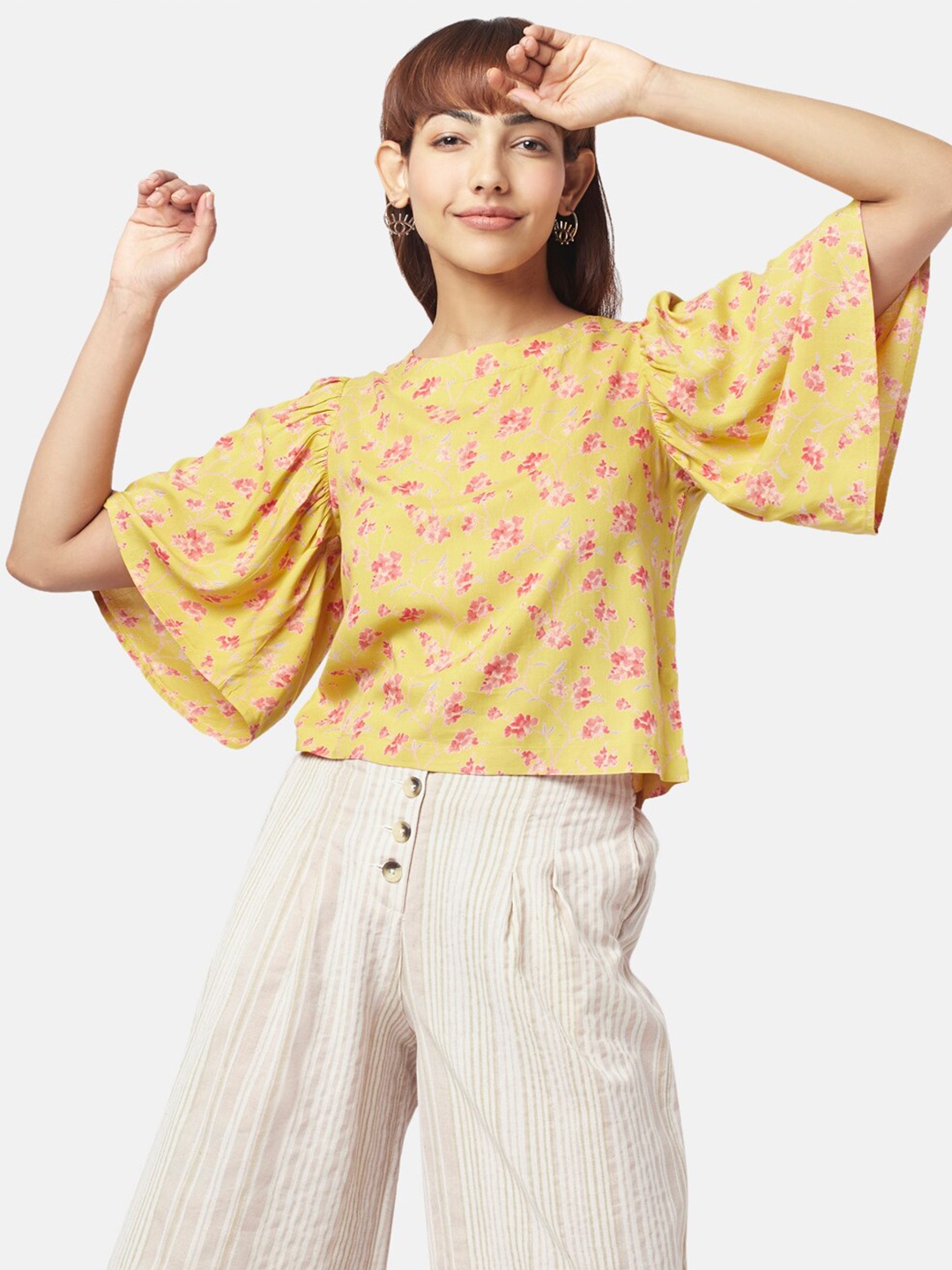 

AKKRITI BY PANTALOONS Women Floral Print Top, Mustard