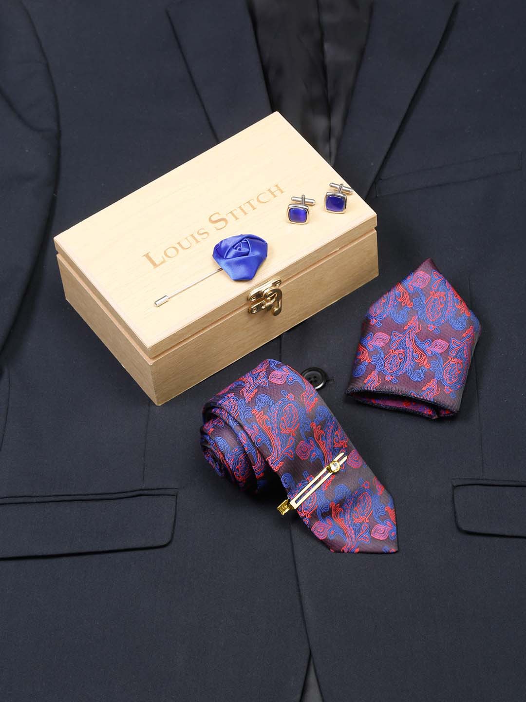 

LOUIS STITCH Men Silk Necktie Accessory Gift Set, Purple