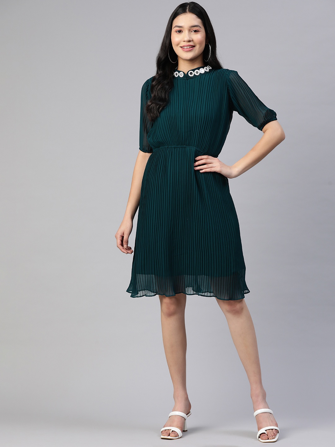 

PRASTHAN Accordion Pleated Empire Dress, Green