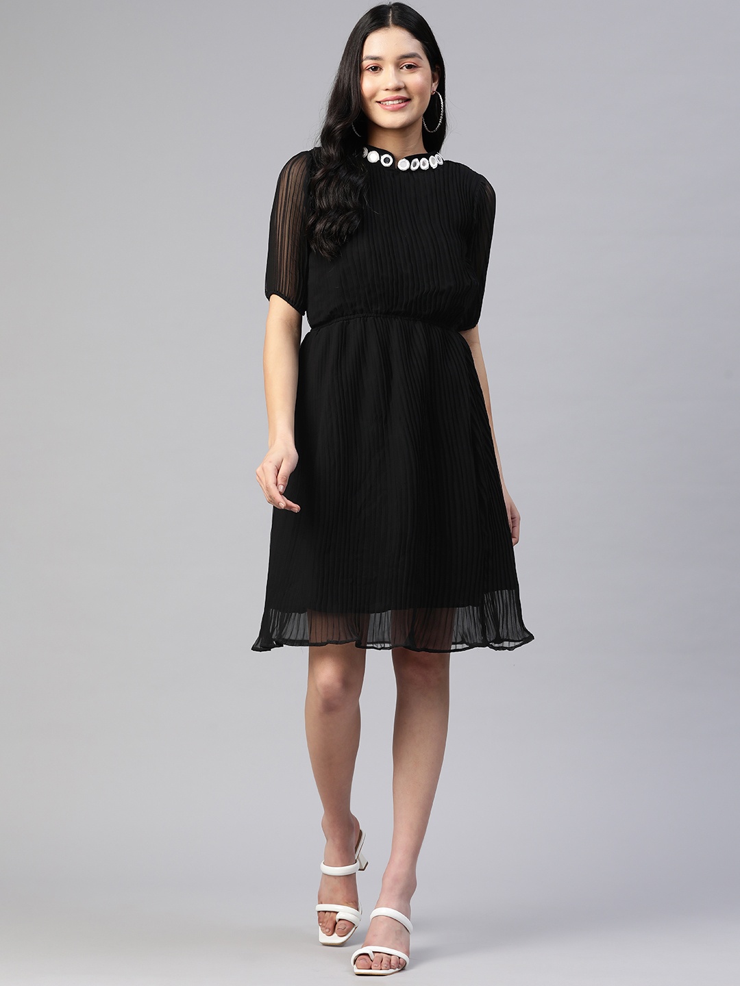 

PRASTHAN Accordion Pleated Empire Dress, Black