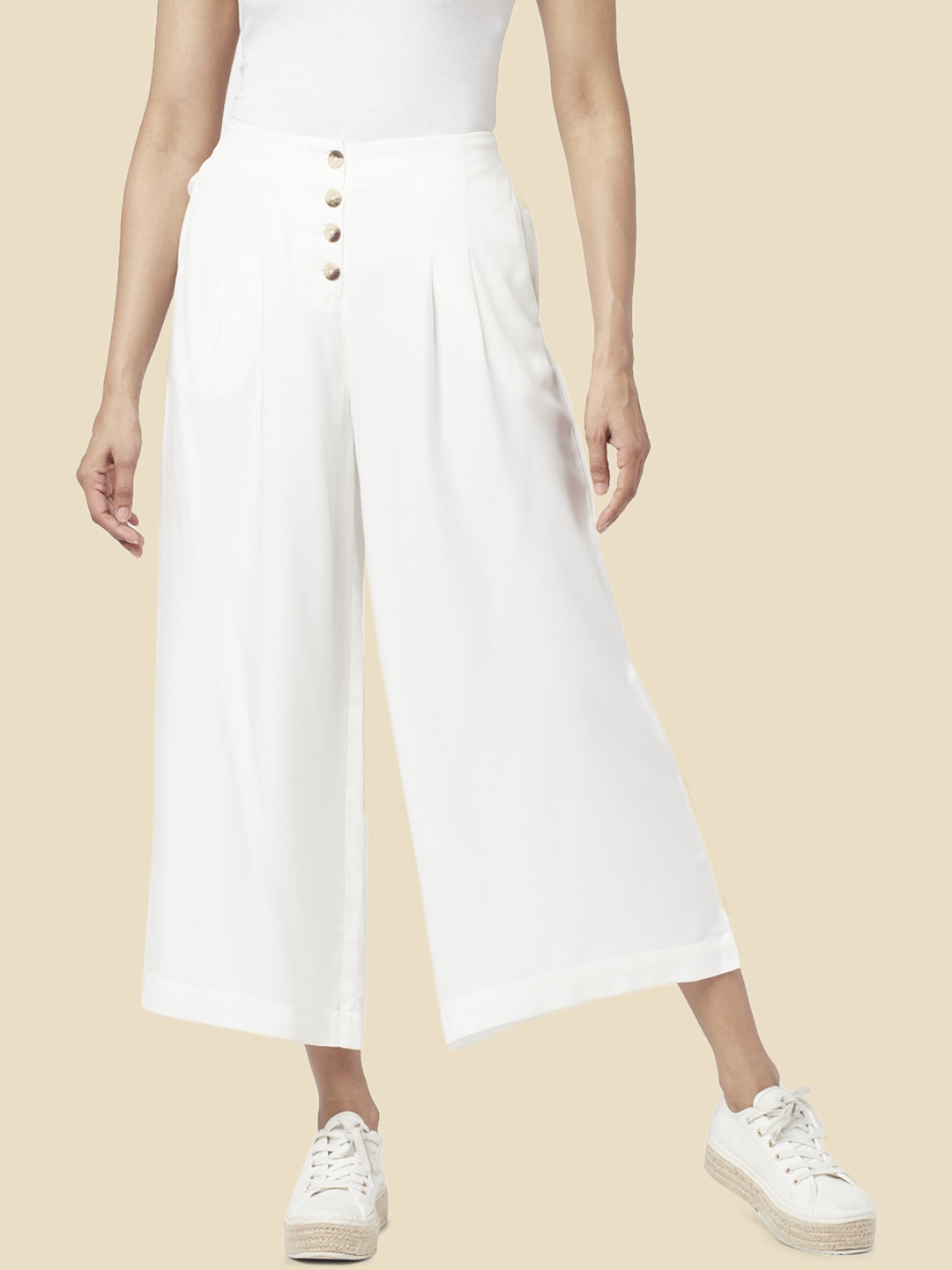 

AKKRITI BY PANTALOONS Women Pleated Culottes Trousers, White