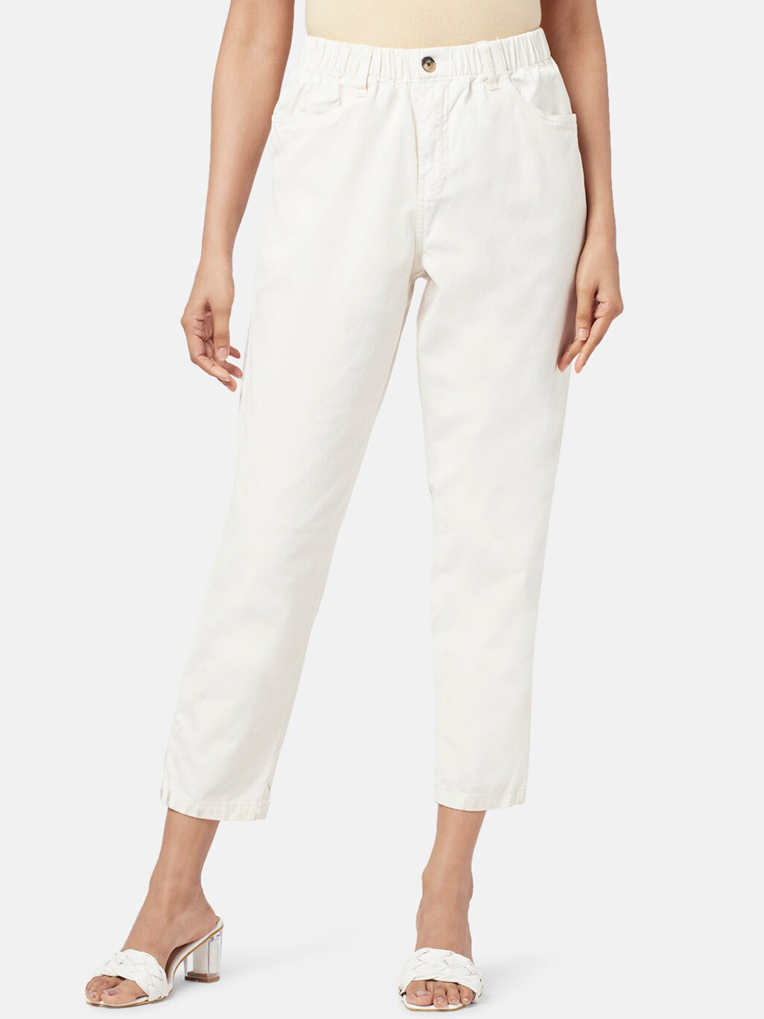 

Honey by Pantaloons Women High-Rise Cotton Pleated Trousers, Off white